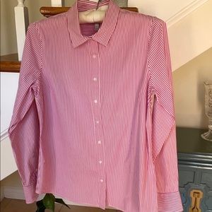 Hot pink and white striped button down